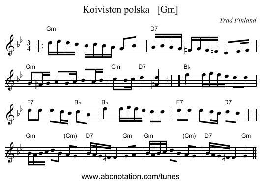 Koiviston polska   [Gm] - staff notation