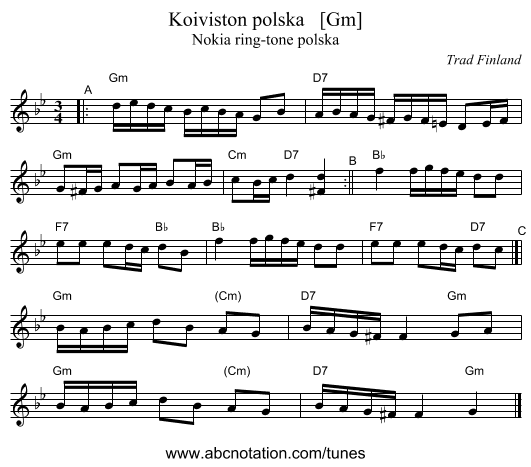 Koiviston polska   [Gm] - staff notation