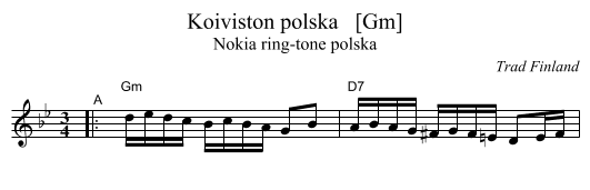 Koiviston polska   [Gm] - staff notation