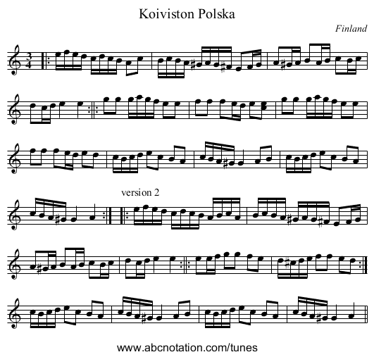 Koiviston Polska - staff notation