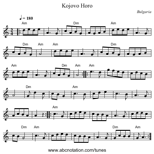 Kojovo Horo - staff notation