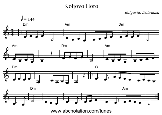 Koljovo Horo - staff notation