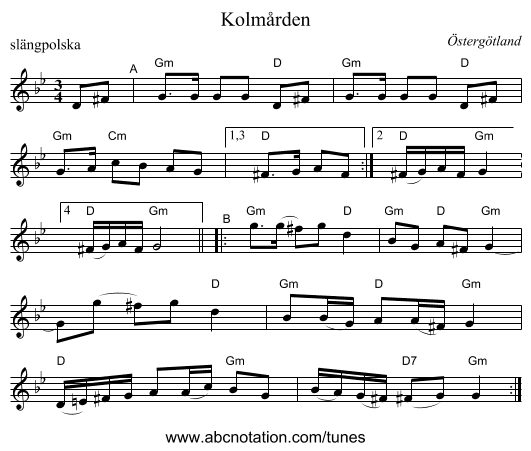 Kolm&aring;rden - staff notation