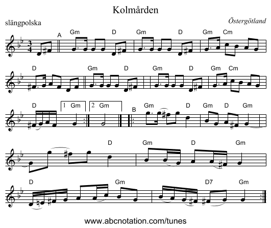 Kolm&aring;rden - staff notation
