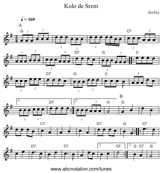 Kolo de Srem - staff notation