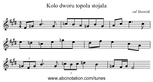 Kolo dworu topola stojala - staff notation