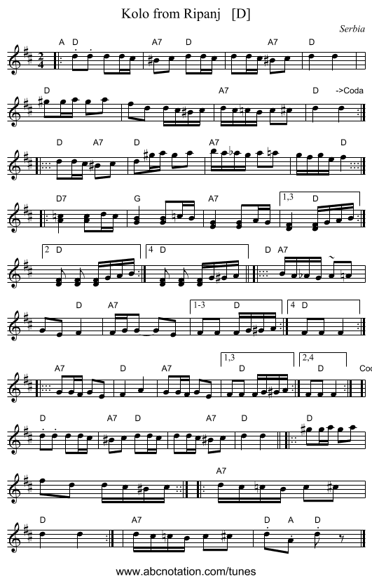 Kolo from Ripanj   [D] - staff notation