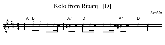 Kolo from Ripanj   [D] - staff notation