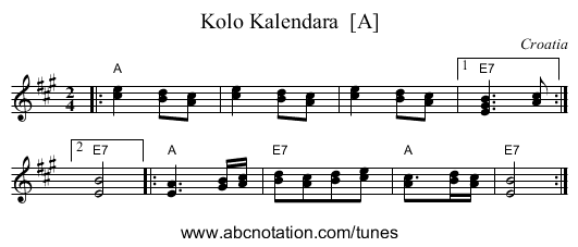 Kolo Kalendara  [A] - staff notation