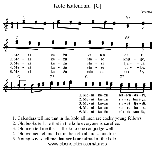 Kolo Kalendara  [C] - staff notation