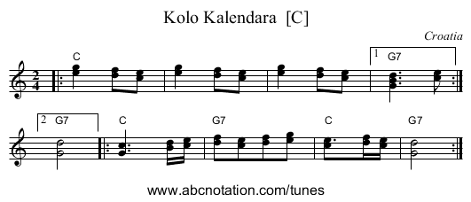 Kolo Kalendara  [C] - staff notation