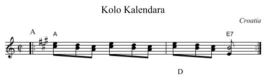 Kolo Kalendara - staff notation
