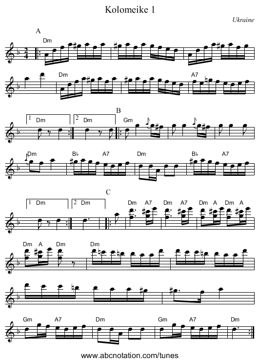 Kolomeike 1 - staff notation