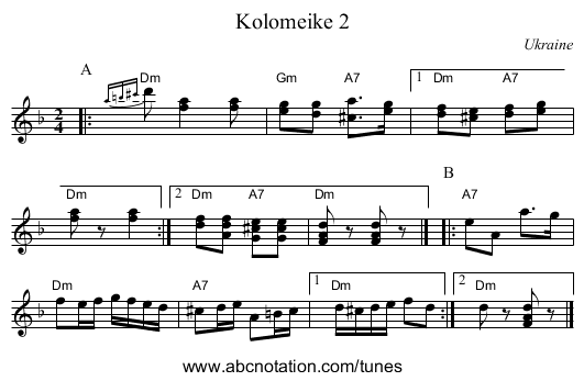 Kolomeike 2 - staff notation
