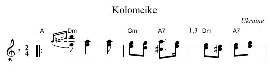 Kolomeike - staff notation