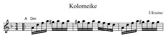 Kolomeike - staff notation