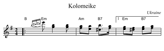 Kolomeike - staff notation