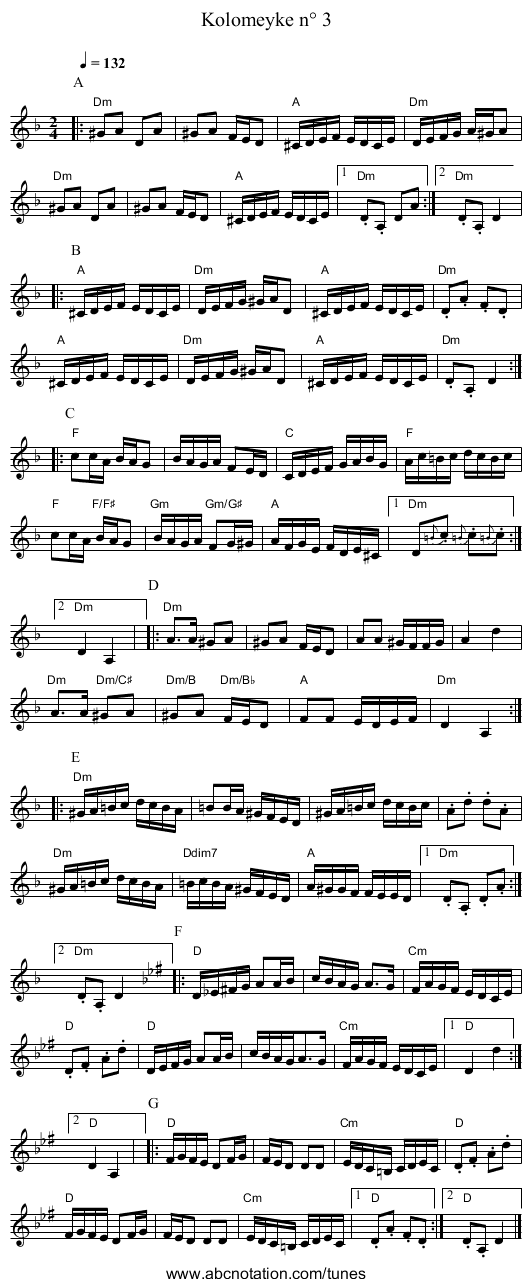Kolomeyke n° 3 - staff notation