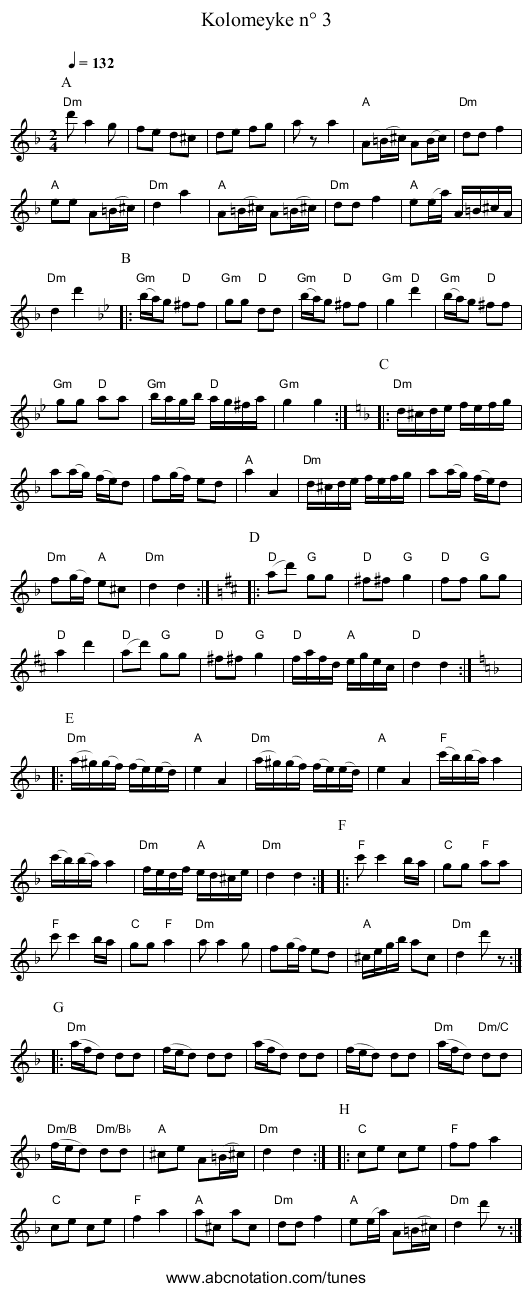 Kolomeyke n° 3 - staff notation