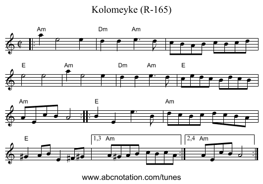 Kolomeyke (R-165) - staff notation