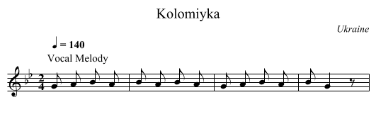 Kolomiyka - staff notation