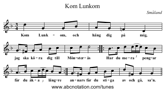 Kom Lunkom - staff notation