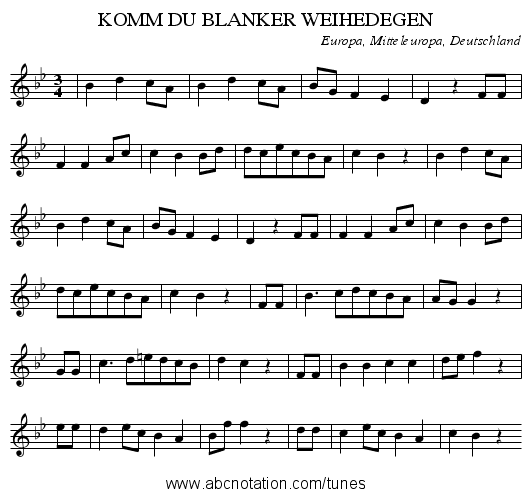 KOMM DU BLANKER WEIHEDEGEN - staff notation