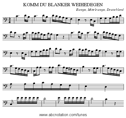KOMM DU BLANKER WEIHEDEGEN - staff notation