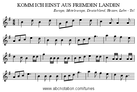 KOMM ICH EINST AUS FREMDEN LANDEN - staff notation