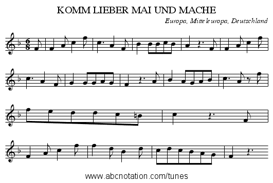 KOMM LIEBER MAI UND MACHE - staff notation