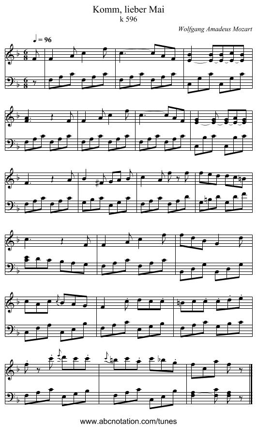 Komm, lieber Mai - staff notation