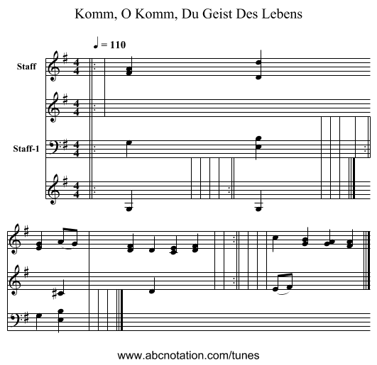 Komm, O Komm, Du Geist Des Lebens - staff notation