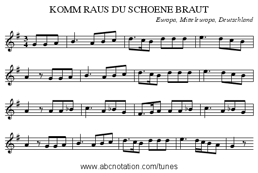 KOMM RAUS DU SCHOENE BRAUT - staff notation