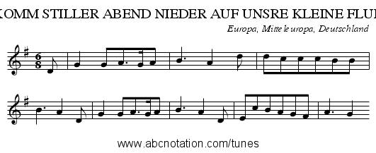 KOMM STILLER ABEND NIEDER AUF UNSRE KLEINE FLUR - staff notation