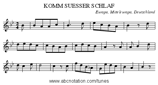 KOMM SUESSER SCHLAF - staff notation
