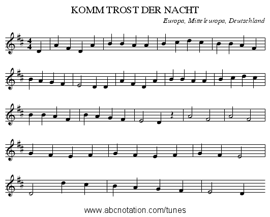 KOMM TROST DER NACHT - staff notation