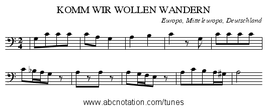 KOMM WIR WOLLEN WANDERN - staff notation