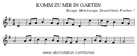KOMM ZU MIR IN GARTEN - staff notation