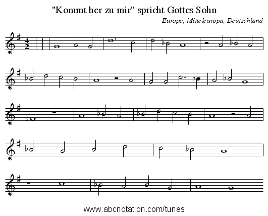 Kommt her zu mir spricht Gottes Sohn - staff notation