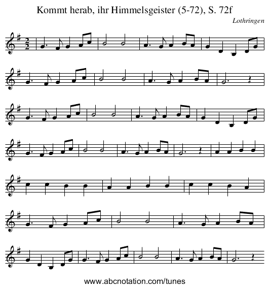 Kommt herab, ihr Himmelsgeister (5-72), S. 72f - staff notation