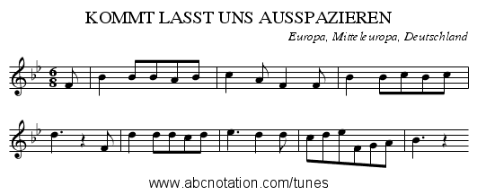 KOMMT LASST UNS AUSSPAZIEREN - staff notation