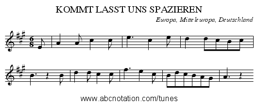 KOMMT LASST UNS SPAZIEREN - staff notation