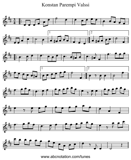 Konstan Parempi Valssi - staff notation