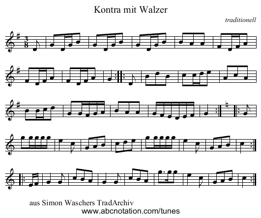 Kontra mit Walzer - staff notation