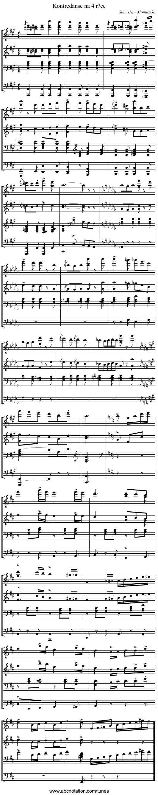 Kontredanse na 4 r?ce - staff notation