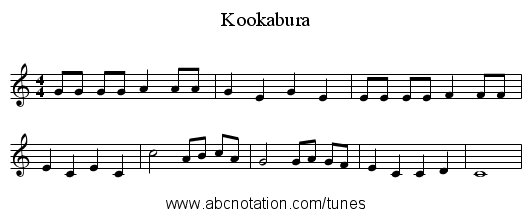 Kookabura - staff notation