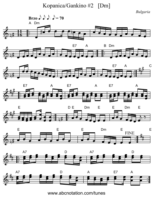 Kopanica/Gankino #2   [Dm] - staff notation