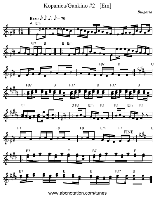 Kopanica/Gankino #2   [Em] - staff notation