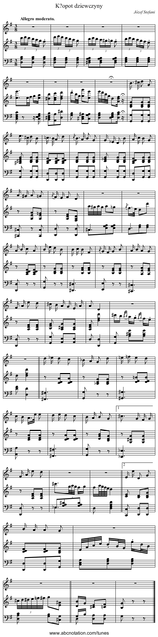 K?opot dziewczyny - staff notation