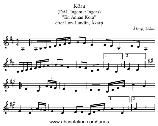 Köra - staff notation